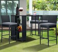 Ingomar 4 Seater Pe Rattan Outdoor Bar Table And Barstool Set Black