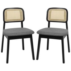 2x Dining Chair Wood Rattan Armless Black
