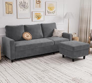 Bally Velvet 3 Seater Sofa With Ottoman Grey