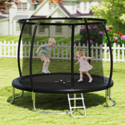 Costway10FT Outdoor Trampoline with Safety Enclosure Net-Black