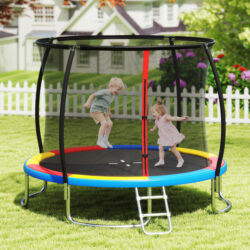 Costway10FT Outdoor Trampoline with Safety Enclosure Net-Colourful