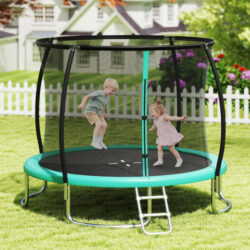 Costway10FT Outdoor Trampoline with Safety Enclosure Net-Green