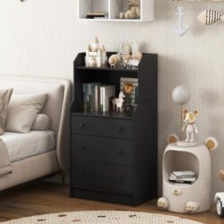 Costway111cm H Storage Organizer with 2 Open Shelves for Living Room, Bedroom, Kid's Room, Entryway-Black