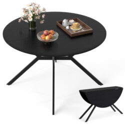 Costway120cm Folding Dining Table with Drop Leaves-Black