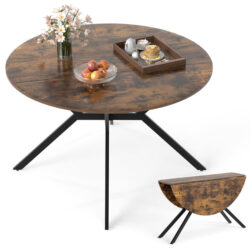 Costway120cm Folding Dining Table with Drop Leaves-Coffee