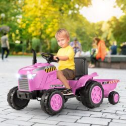 Costway12V Kids Ride On Tractor with Trailer and Remote Control for 3-8 Years Old Toddlers-Pink