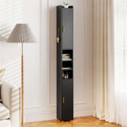 Costway179 cm Tall Bathroom Cabinet with 2 Doors and Adjustable Shelves-Black