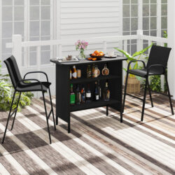 Costway3 Piece Outdoor Bar Set with Breathable Fabric for Backyard-Black