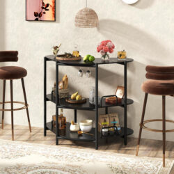 Costway3 Tier Corner Bar Table with Wine Glasses Holder and Proper Height-Black