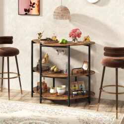 Costway3 Tier Corner Bar Table with Wine Glasses Holder and Proper Height-Rustic Brown