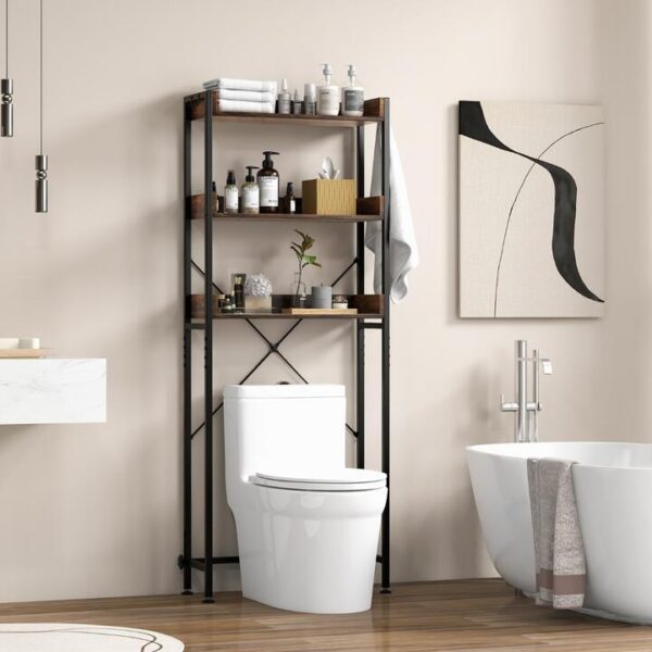 Costway3-Tier Over The Toilet Storage Rack with 4 Hooks for Bathroom-Brown