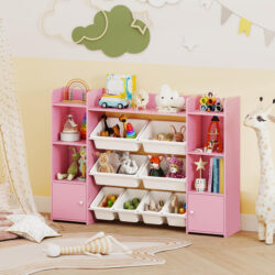 Costway4-Tier Kids Toy Storage Organizer Shelf with 6 Cubbies and 8 Removable Bins-Pink