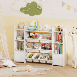 Costway4-Tier Kids Toy Storage Organizer Shelf with 6 Cubbies and 8 Removable Bins-White