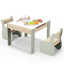 Costway4-in-1 Wooden Kids Activity Table and Chair Set for Drawing and Studying-Green