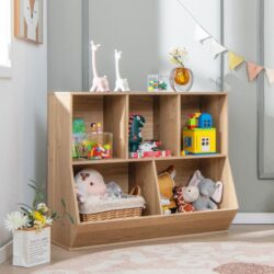 Costway5-Cubby Kids Toy Storage Organizer with Footboard for Kids-Natural
