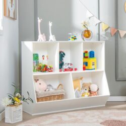 Costway5-Cubby Kids Toy Storage Organizer with Footboard for Kids-White