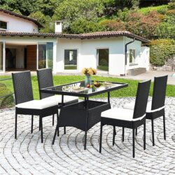 Costway5 PCS Patio Rattan Dining Set for Backyard Porch Dining Room Kitchen
