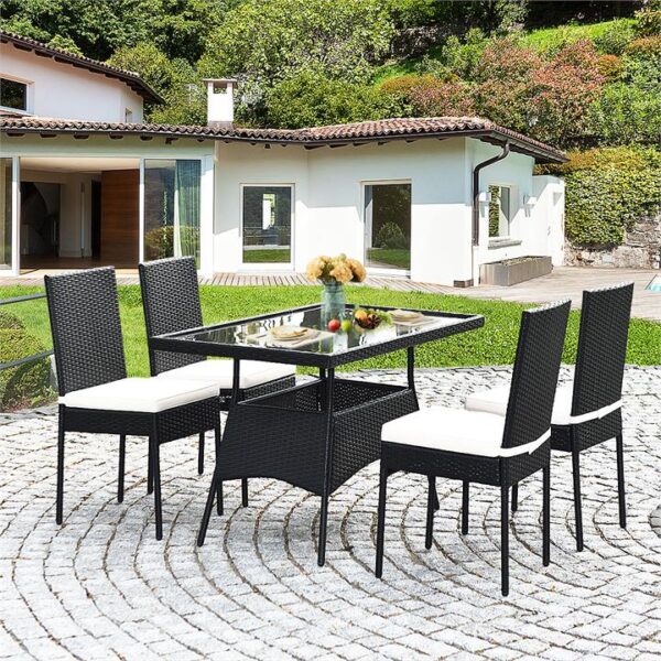 Costway5 PCS Patio Rattan Dining Set for Backyard Porch Dining Room Kitchen