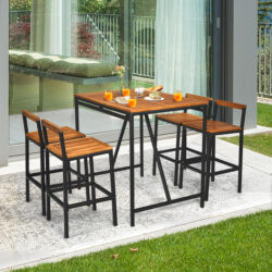 Costway5-Piece Outdoor Acacia Wood and PE Rattan Bar Set