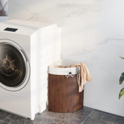 Costway58L Bamboo Laundry Basket with Machine Washable Liner Bag-Coffee