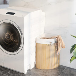 Costway58L Bamboo Laundry Basket with Machine Washable Liner Bag-Natural