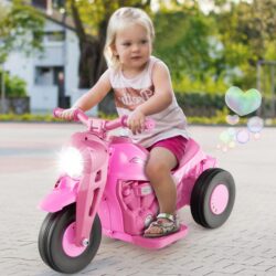 Costway6V Kids Bubble Car, Electric Kid Ride on Motorcycle with Bubble Maker and Music Button-Pink