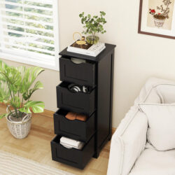 Costway82 cm 4 Drawer Bathroom Floor Cabinet with Anti tipping Device-Black