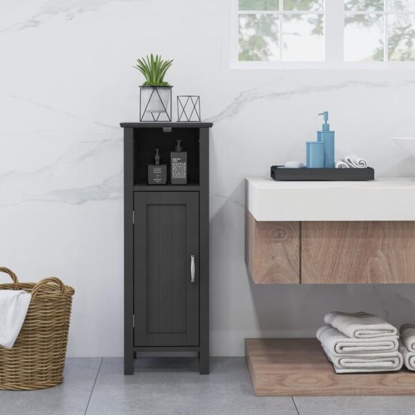 CostwayAdjustable Floor Storage Cabinet with Single Door for Bathroom-Black