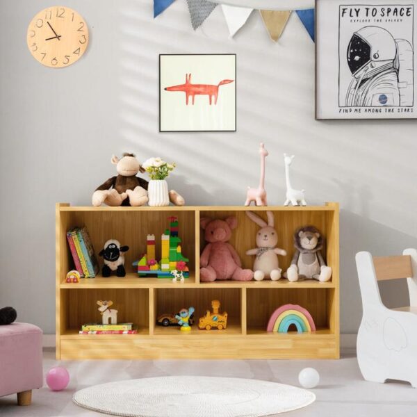 CostwayBookcase and Toy Storage with 5 Compartments for Kids-Yellow