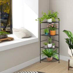 CostwayCorner Foldable Plant Stand Indoor 4-tier Multi-Function Display Rack