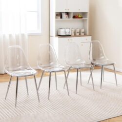 CostwayDining Chair Set of 4 with Heavy-Duty Electroplated Metal Legs-Silver