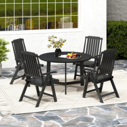 CostwayFoldable Patio All-Weather HDPE Outdoor Dining Chair with Armrest-Black