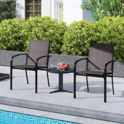 CostwayOutdoor Dining Chairs Set of 2 with Breathable Fabric-Grey