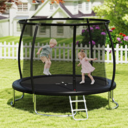 CostwayOutdoor Heavy-Duty Recreational Trampoline with Safety Enclosure Net-Black