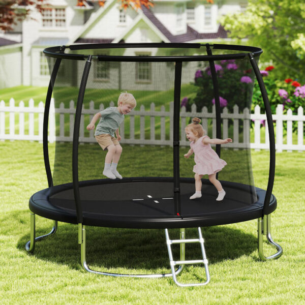 CostwayOutdoor Heavy-Duty Recreational Trampoline with Safety Enclosure Net-Black
