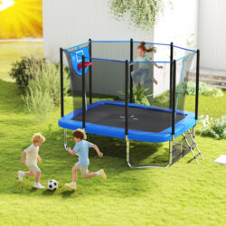 CostwayRectangle Outdoor Trampoline 10 x 8 FT Heavy-Duty Trampoline-Blue