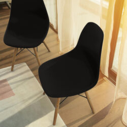 CostwaySet of 2 Modern Dining Chair with PP Seat and Beech Wood Legs-Black