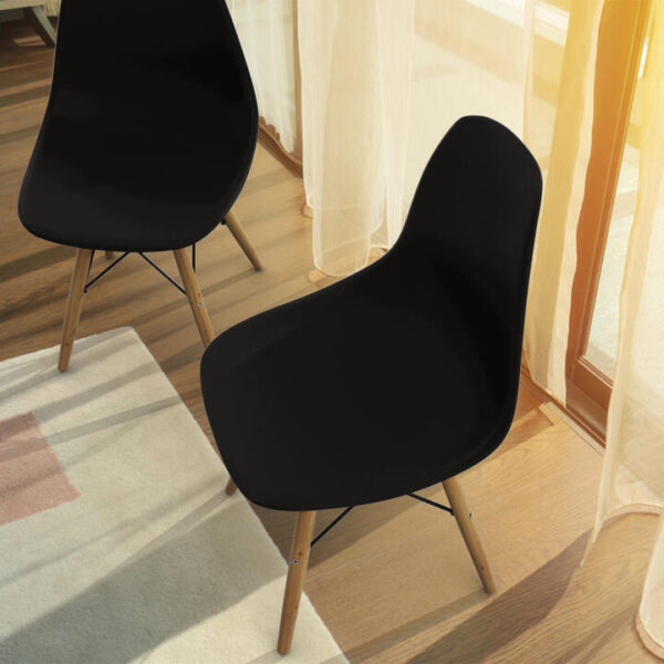 CostwaySet of 2 Modern Dining Chair with PP Seat and Beech Wood Legs-Black