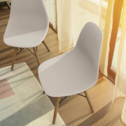 CostwaySet of 2 Modern Dining Chair with PP Seat and Beech Wood Legs-White