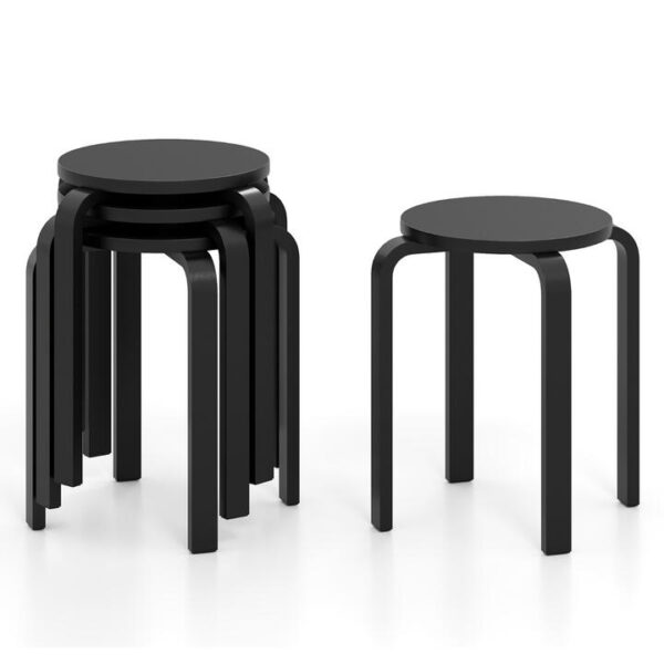 CostwaySet of 4 Stackable Wooden Stools for Living Room & Dining Room-Black