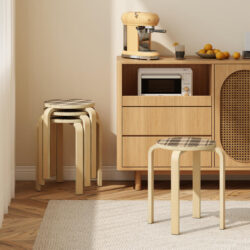 CostwaySet of 4 Stackable Wooden Stools for Living Room & Dining Room-Yellow