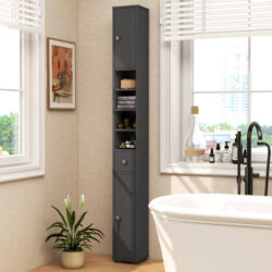 CostwaySlim Bathroom Tall Cabinet with 2 Doors 1 Drawer and 5 Shelves-Grey
