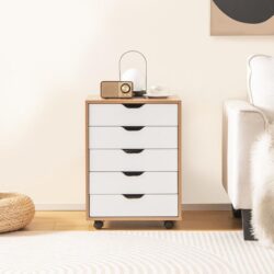 CostwayVersatile Storage Cabinet with Wheels for Home Office-Natural