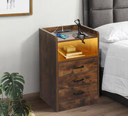 Davey Led Bedside Table Brown 3 Drawer