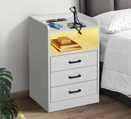 Davey Led Bedside Table White 3 Drawer