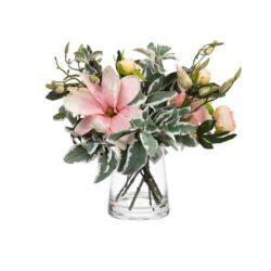 Glamorous Fusion Magnolia Artificial Fake Plant Decorative Arrangement 50cm In Glass - Multi Color