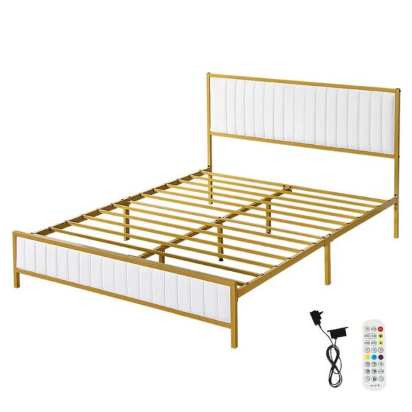 Metal Bed Frame Under Bed Storage Queen Beige