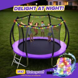 Advwin 10FT Outdoor Trampoline w/Sprinkler & LED Lights