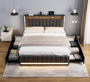 Austin Double Led Bed Frame With Usb Ports Grey