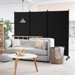 Costway180 CM 3-Panel Folding Room Divider with Lockable Wheels-Black